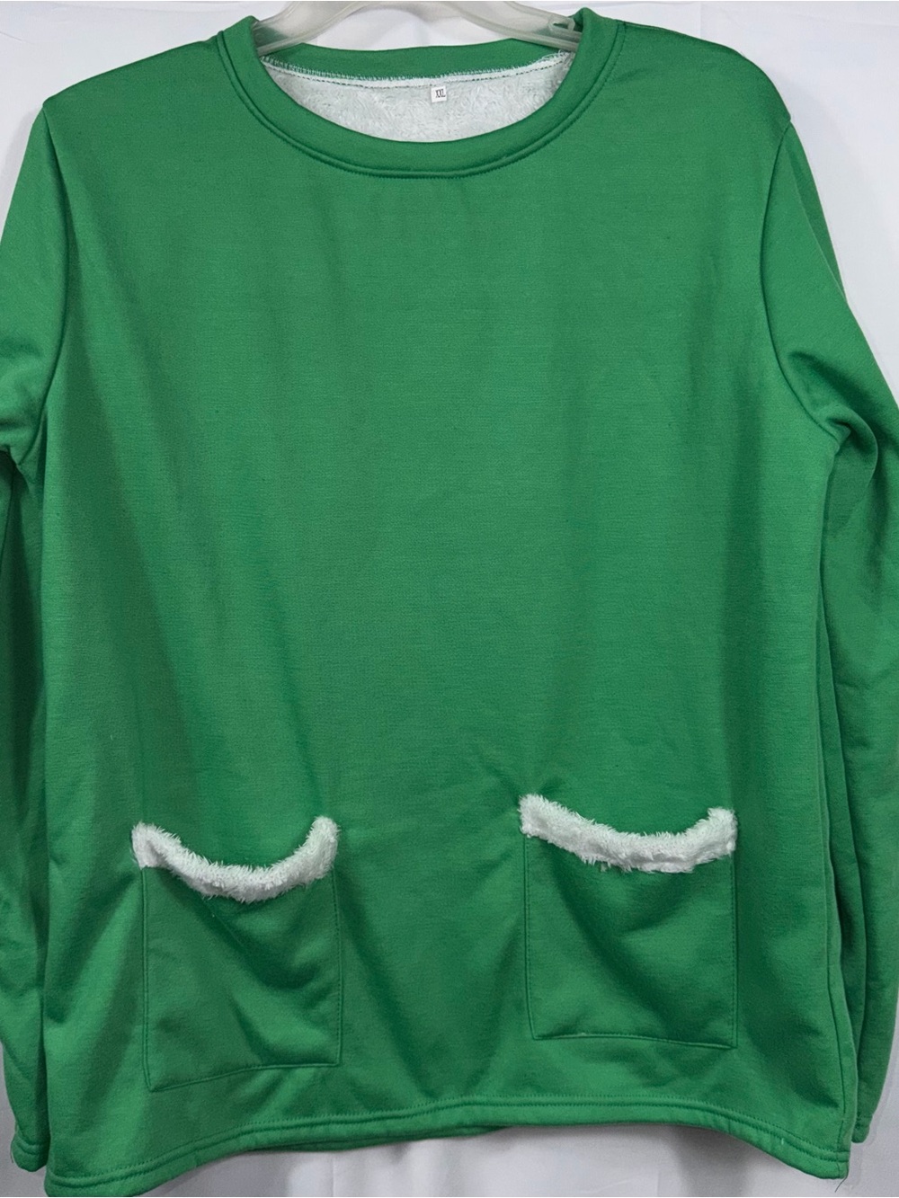 Green Fleece-Lined Sweatshirt with Faux Fur Pocket Trim XXL